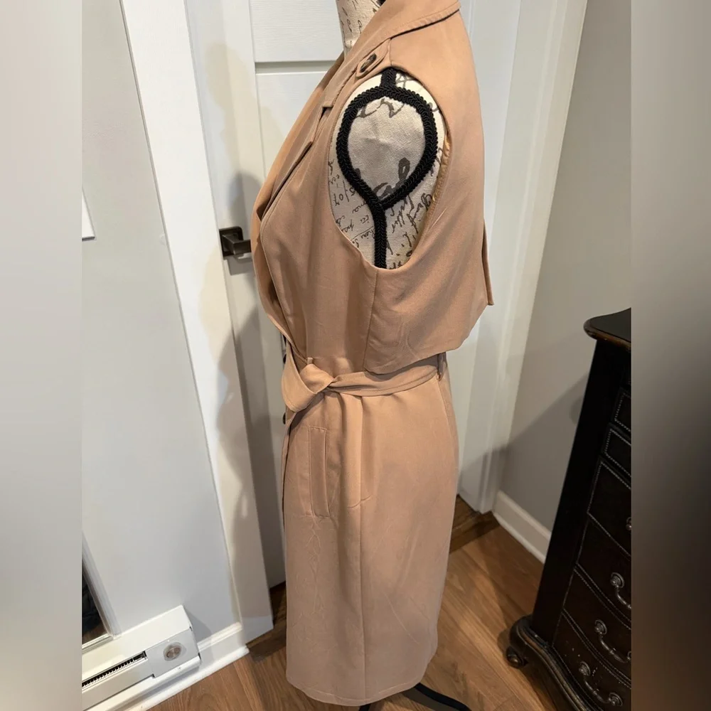 White House Black Market Tan Belted Midi Trench Coat Dress - Picture 3 of 8